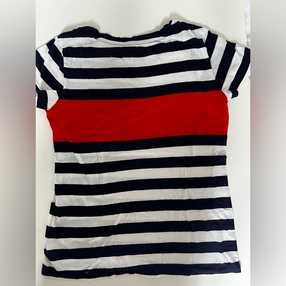 Gap The Essential Crew U-Neck Navy Blue, Red and White Striped T-Shirt - Picture 2 of 4